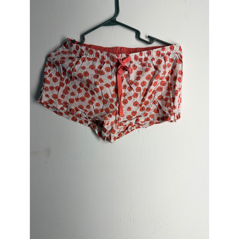 GapBody Women Red Poppy Floral Pajama Shorts White Coral Drawstring Sleep Small